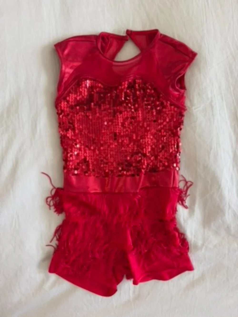 Weissman Red Sequin Fringe Dance Costume Size IC Style 10178